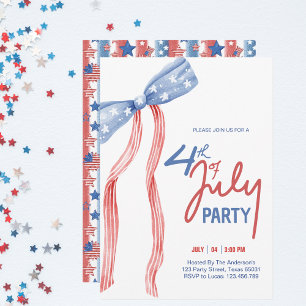 Moderne patriotische Bow Party zum 4. Juli Einladung