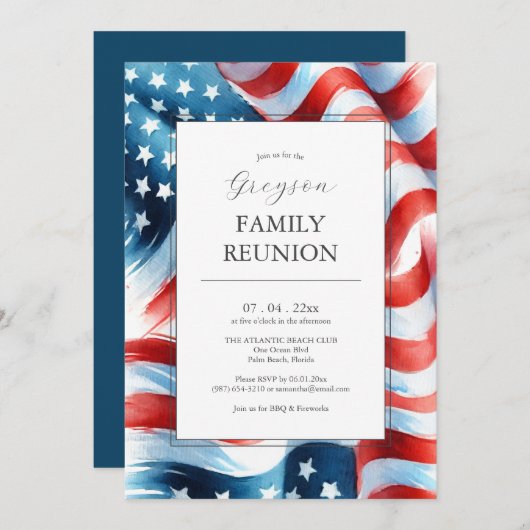 Moderne Patriotische Familieneinladungen Wiederseh Einladung (Vorne/Hinten)