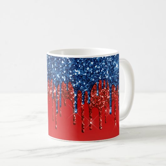 Moderne patriotische Glitter-Drip Kaffeetasse (VorderseiteRechts)