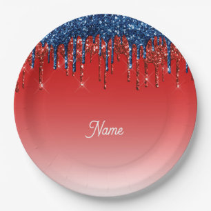 Moderne patriotische Glitter-Drip Pappteller