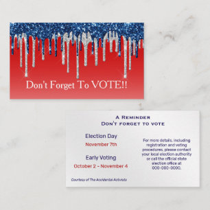 Moderne patriotische Glitter-Drip-Wahl-Erinnerung Visitenkarte