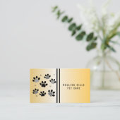 Moderne Paw Black and Gold Pet Care Business Card Visitenkarte (Stehend Vorderseite)