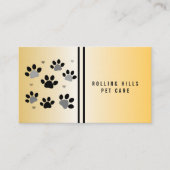 Moderne Paw Black and Gold Pet Care Business Card Visitenkarte (Vorderseite)