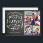 Moderne Peace Liebe Joy Chalkboard Feiertagskarte<br><div class="desc">Zeitgenössische Tafel 3 Foto Weihnachtsferien Fotokarte mit schönen handgeschriebenen Typografie mit dem Sprichwort "wünscht Ihnen Frieden Liebe & Freude mit handgezeichneten Schnörkeln.</div>