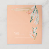 Moderne Peach Abstrakt Floral Wedding Platzkarte (Außenseite Aufgefaltet)