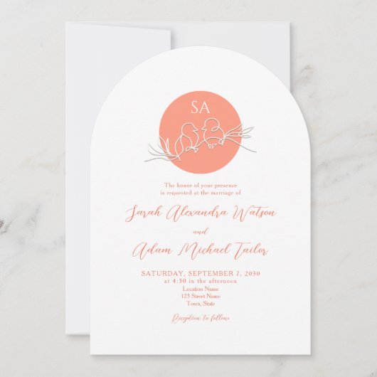 Moderne Peach Arch Wedding Einladung mit QR (Vorderseite)