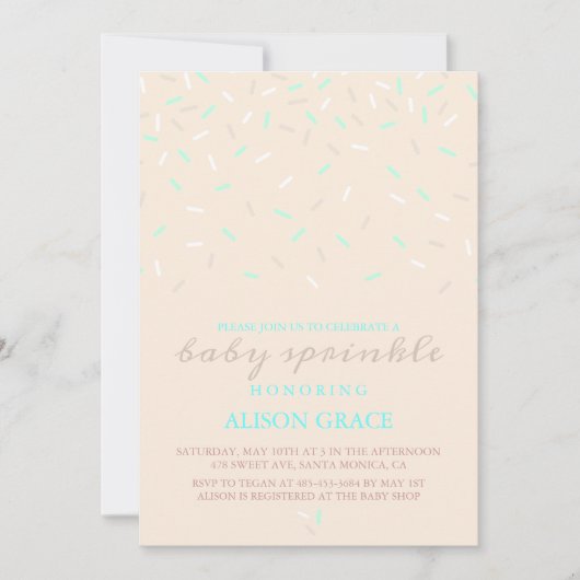 Moderne Peach & Blue Baby Sprinkle Einladung (Vorderseite)