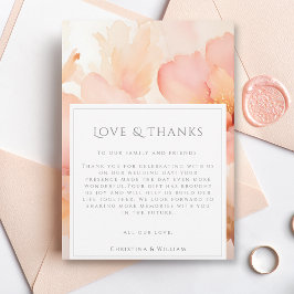 Moderne Peach Blume Hochzeit Dankeschön Card Dankeskarte