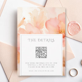 Moderne Peach Blume Wedding Details QR Code Begleitkarte
