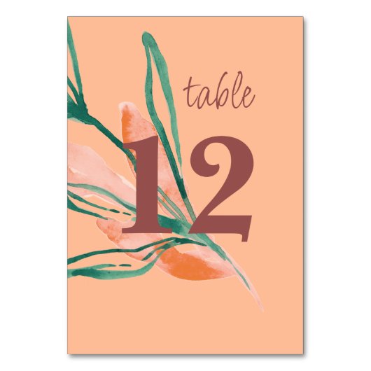 Moderne peach Botanical Wedding Tischnummer (Rückseite)