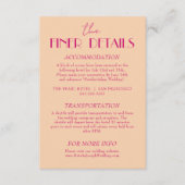 Moderne peach bunt Funky Retro Hochzeitsdetails Begleitkarte (Vorderseite)
