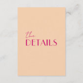 Moderne peach bunt Funky Retro Hochzeitsdetails Begleitkarte (Rückseite)