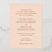 Moderne Peach Elegante Wedding Folieneinladung (Vorderseite)