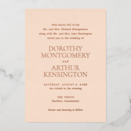 Moderne Peach Elegante Wedding Folieneinladung