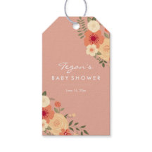 Moderne Peach Floral Baby Dusche Geschenketiketten