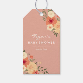 Moderne Peach Floral Baby Dusche Geschenketiketten Geschenkanhänger