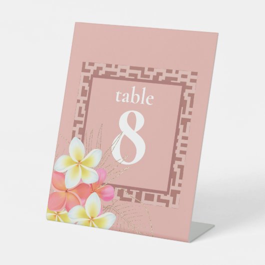 Moderne Peach Floral Design Hochzeitsstimmung Tisc Sockelschild (Vorderseite)