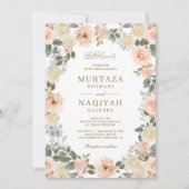 Moderne peach floral islamische Hochzeit Einladung (Vorderseite)