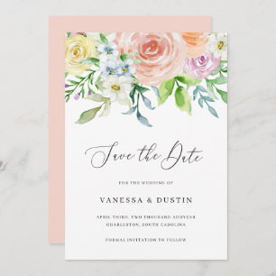 Moderne Peach floral Non Foto Elegante Hochzeit Save The Date