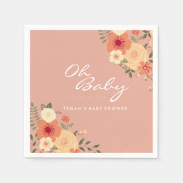Moderne Peach floral Oh Baby Dusche Napkins Serviette