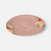 Moderne Peach floral Oh Baby Duschpapier Teller (Schrägansicht)