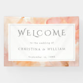Moderne Peach Floral Wedding Willkommen Banner (Horizontal)