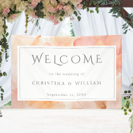 Moderne Peach Floral Wedding Willkommen Banner
