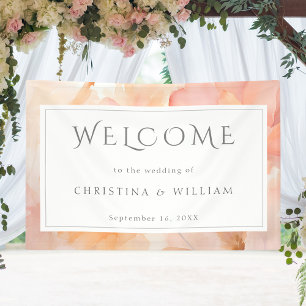 Moderne Peach Floral Wedding Willkommen Banner