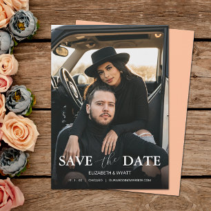 Moderne Peach Foto Hochzeit Save The Date