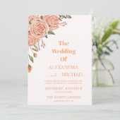 Moderne Peach Fuzz Foliage Hochzeit Einladung (Stehend Vorderseite)