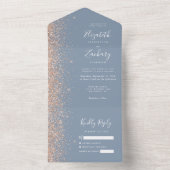 Moderne Peach Glitzer Dusty Blue Wedding All In One Einladung (Innen Boden)