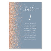 Moderne Peach Glitzer Dusty Blue Wedding Tischnummer (Vorderseite)