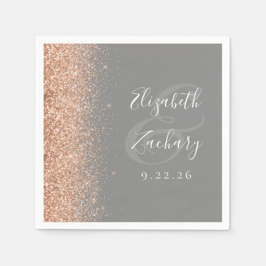 Moderne Peach Glitzer Gray Wedding Serviette (Vorderseite)