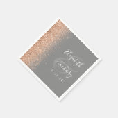 Moderne Peach Glitzer Gray Wedding Serviette (Ecke)