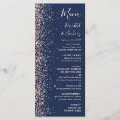 Moderne Peach Glitzer Navy Blue Wedding Menükarte (Vorderseite)