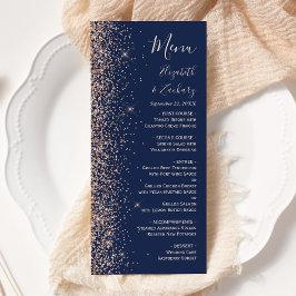 Moderne Peach Glitzer Navy Blue Wedding Menükarte