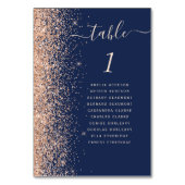 Moderne Peach Glitzer Navy Blue Wedding Tischnummer (Vorderseite)