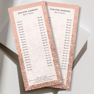 Moderne Peach Glitzer Salon Preis List Rack Card Werbekarte