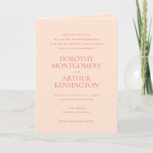 Moderne Peach QR Code Elegante Hochzeit Einladung (Vorderseite)