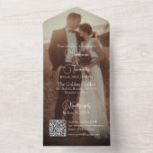 Moderne Peach QR Code Foto Hochzeit All In One Einladung (Innen Boden)
