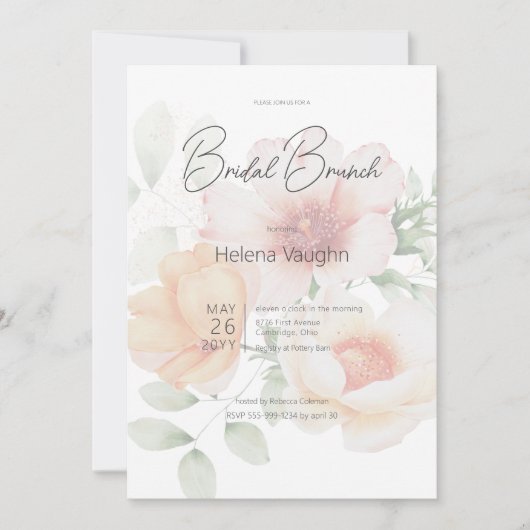 Moderne Peach & Sage Green Blume Bridal Brunch Einladung (Vorderseite)