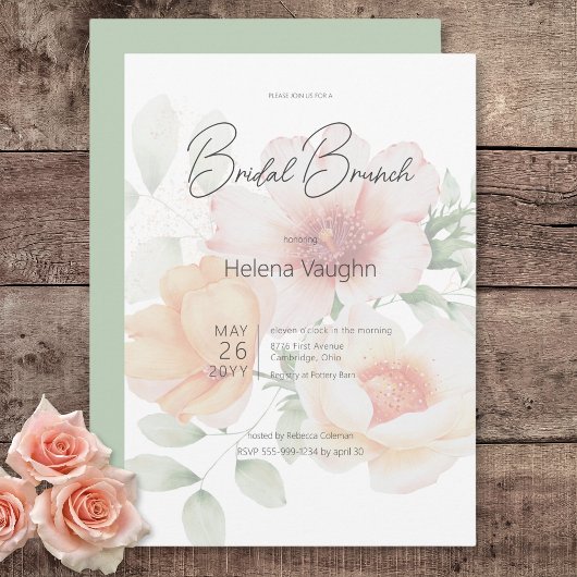 Moderne Peach & Sage Green Blume Bridal Brunch Einladung