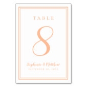 Moderne peach Simple Wedeption Minimalistisch Tischnummer (Rückseite)
