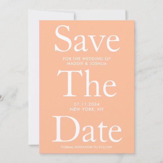 Moderne Peach Wedding Flat Save the Date Card (Vorderseite)