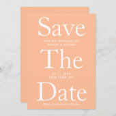 Moderne Peach Wedding Flat Save the Date Card (Vorne/Hinten)