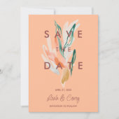 Moderne Peach Wedding Save the Date Card (Vorderseite)