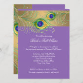 Moderne Peacock Feathers Imitate Jewel Scroll Swir Einladung (Vorne/Hinten)