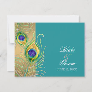 Moderne Peacock Feathers Imitate Jewel Scroll Swir RSVP Karte