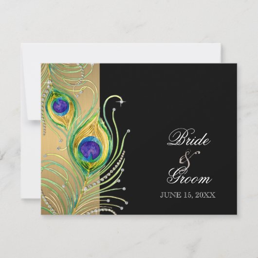 Moderne Peacock Feathers Imitate Jewel Scroll Swir RSVP Karte (Vorderseite)