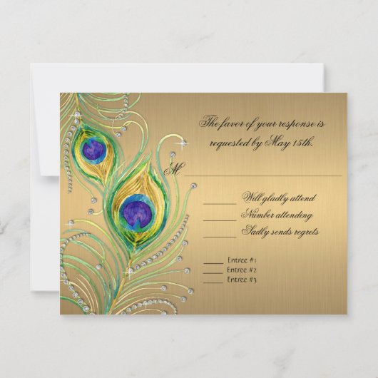 Moderne Peacock Feathers Imitate Jewel Scroll Swir RSVP Karte (Rückseite)